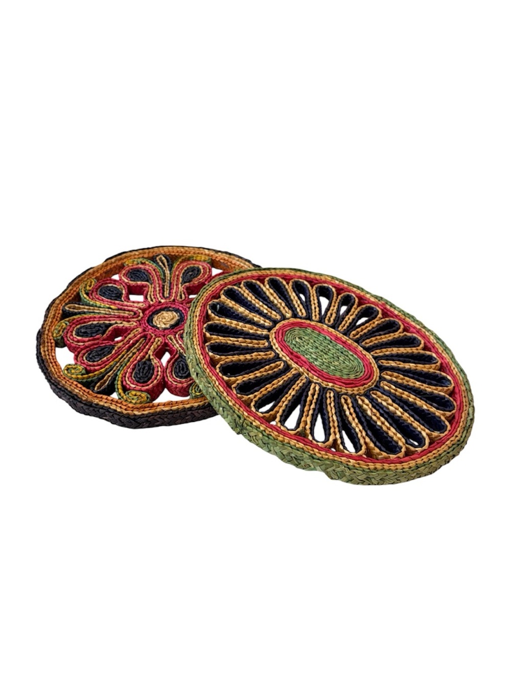 Vintage Handwoven Boho Mid-Century Round Trivet Set Pot Holders